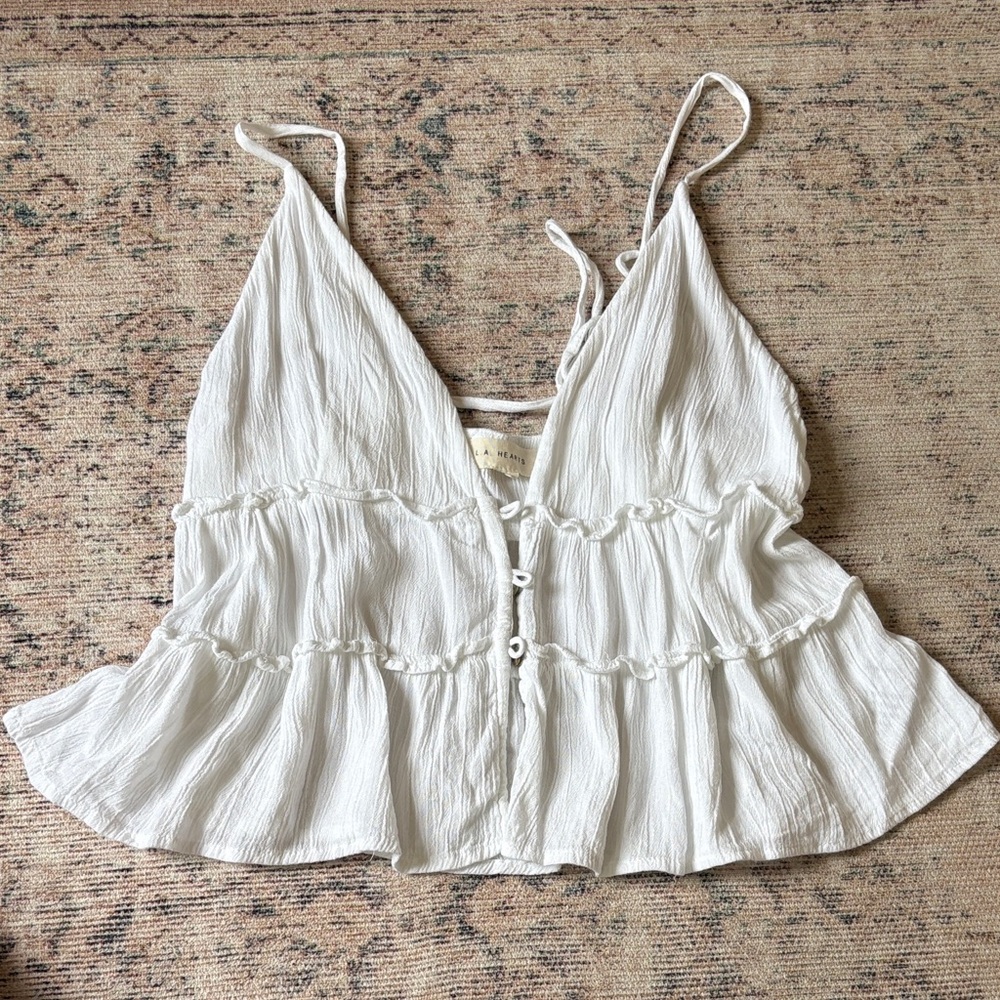 La Hearts White Ruffled Camisole Top